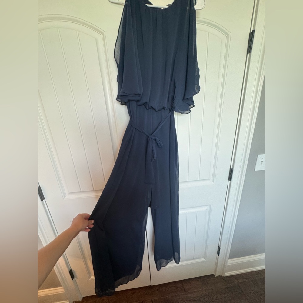 Women’s Navy Blue Chiffon Jumpsuit with Tie Waist